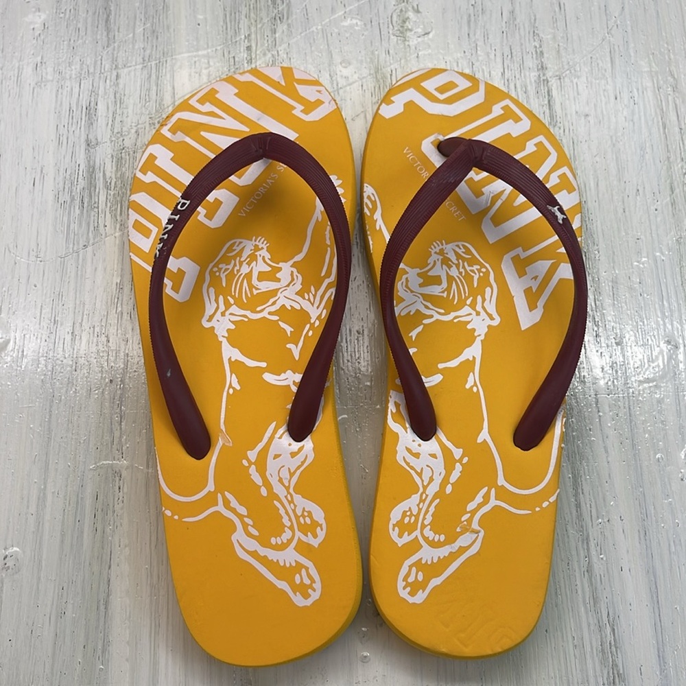Victoria's Secret PINK Yellow/Maroon Tiger Flip Flops Sz S - Picture 7 of 9